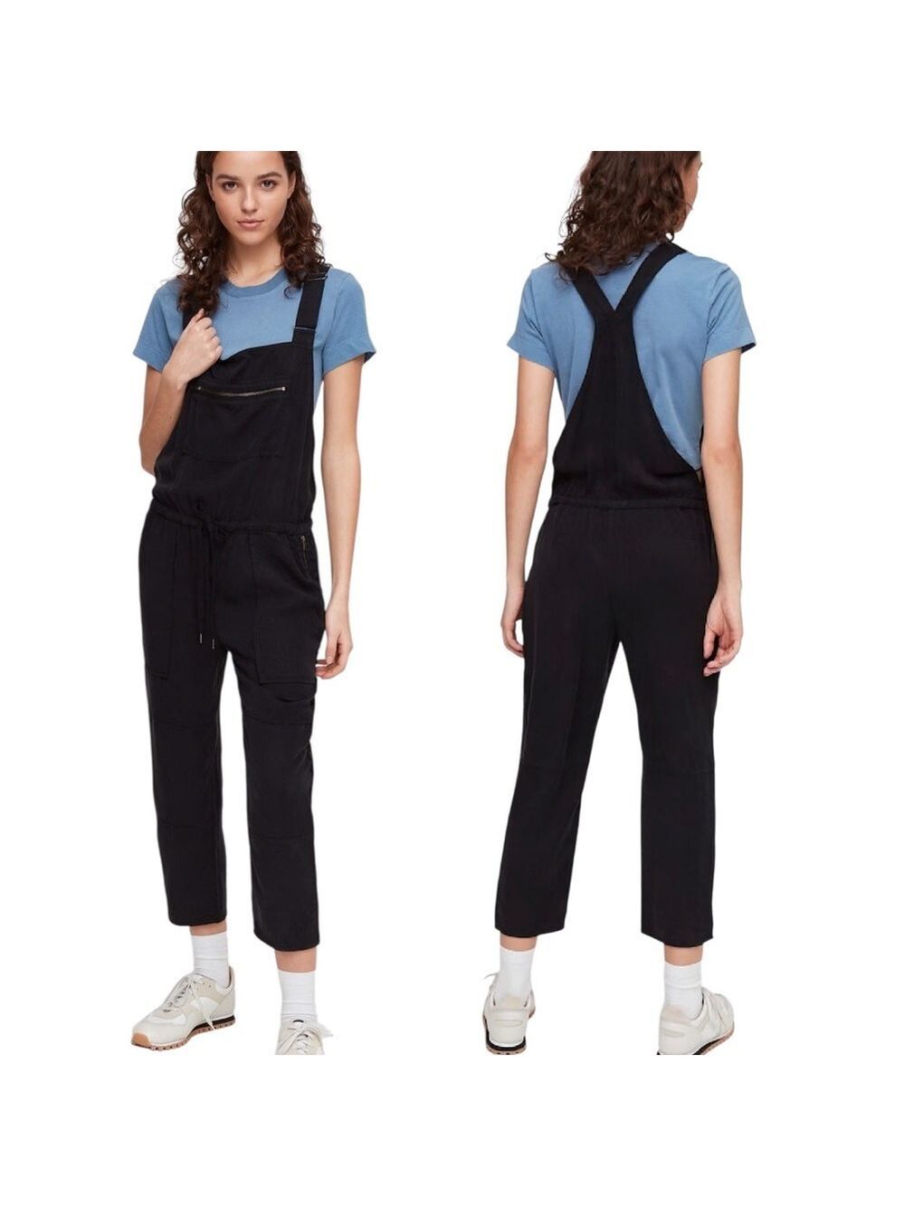 Aritzia Wilfred Valletta Black Utility Overalls Zip Pocket Cropped Leg Large